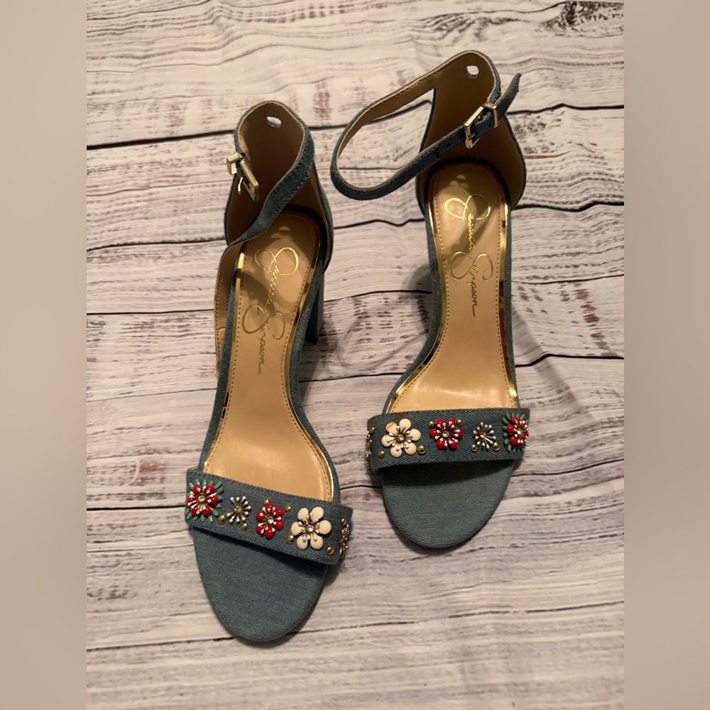 NWOB | Jessica Simpson Denim Blue Embellished Heels | Women’s Size 7.5